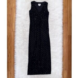 Joseph Ribkoff Black Fully Sequined V-Neck Twist Sleeveless Maxi Dress Gown
